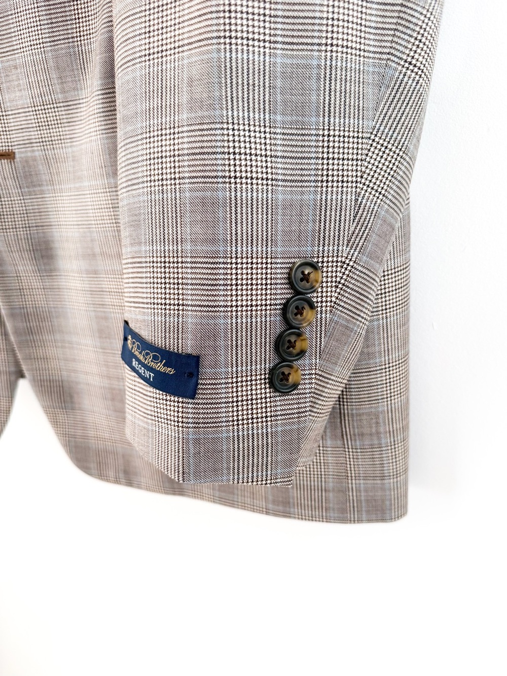 NWT NEW Brooks Brothers Glen Plaid Italian Sport Coat Tan Blue Blazer Men's 43L - Picture 8 of 14